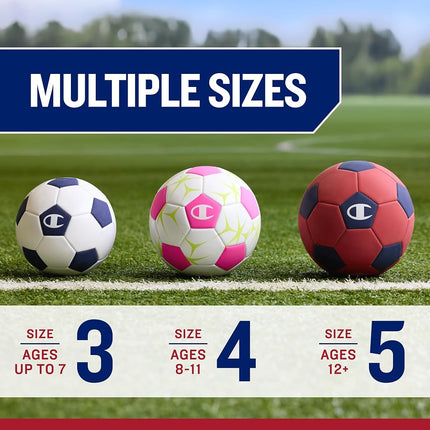 Champion Prodigy Soccer Ball (Size 5, Tango Red/Medieval Blue) – Matte Finish, 32-Panel Design, Enhanced Control, PVC Cover & Butyl Bladder, for Indoor & Outdoor Training, Includes 6" Pump