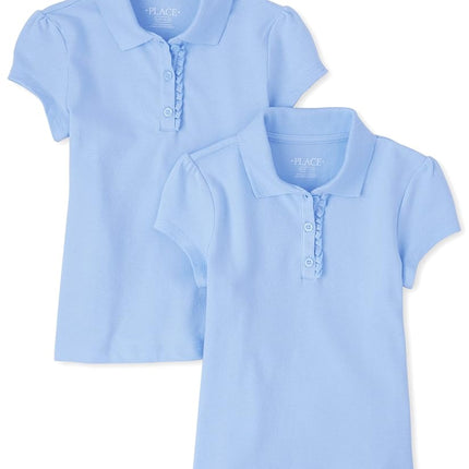 The Children's Place Girls Short Sleeve Ruffle Pique Polo Multipack, Daybreak 2-Pack, Small