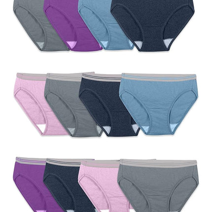 Fruit of the Loom Women's Bikini Underwear (Pack of 6), Cotton Blend - Pack of 12 - Grey/Blue/Purple, 8