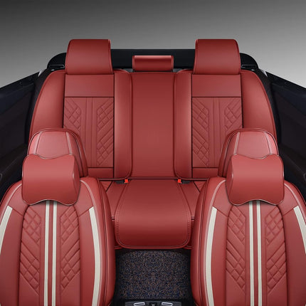 Funda de asiento de coche GXT Deluxe de cuero sintético de cobertura completa antideslizante universal apta para sedanes, SUV, camionetas con reposacabezas, accesorios interiores, rojo oscuro