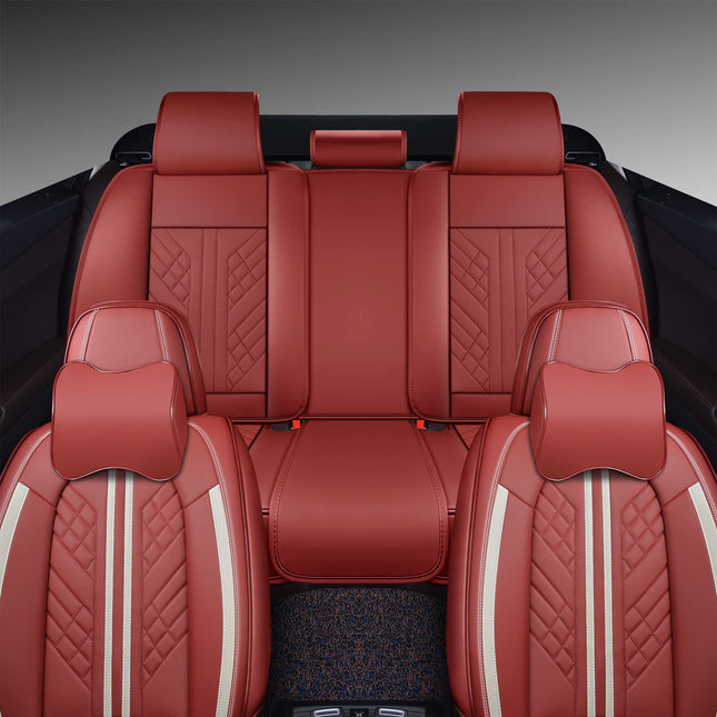 GXT Deluxe Faux Leather Full Coverage Car Seat Cover Anti-Slip Universal Fits for Sedans SUV Pick-up Truck with Headrests,Interior Accessories, Deepred