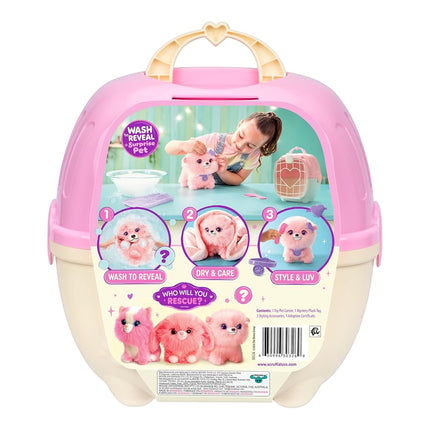 ScruffaLuvs Pet Scruffs Pink - Mystery Plush Toy, 7.5" Tall - Wash to Reveal 1 of 3 Rescue Pets: Puppy, Bunny, or Kitty - Includes 8.7" Deluxe Pet Carrier