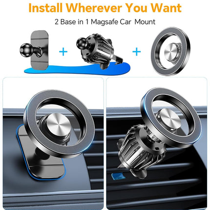 for Magsafe Car Mount Vent【Strong Magnets】Magnetic Phone Holder Car Phone Holder Air Vent Phone Mount【Flexible Positioning】Magnetic Phone Mount for iPhone 17 16 15 14 & MagSafe Case with Metal Ring