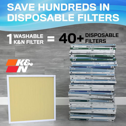 K&N 20X23X1 HVAC Furnace Air Filter, Lasts a Lifetime, Washable, Merv 11, the Last HVAC Filter You Will Ever Buy, Breathe Safely at Home or in the Office, HVC-12023