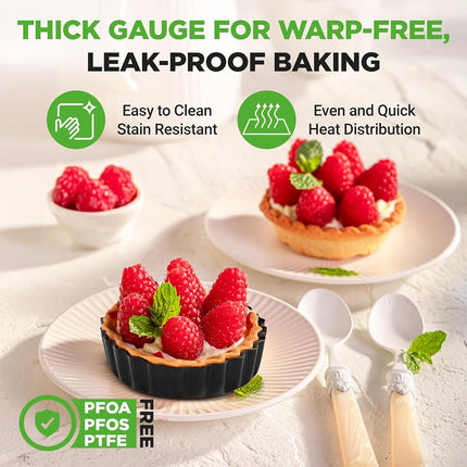 Nutrichef Nonstick Mini Tart Pans,10-Piece Heavy Duty 10cm Steel Quiche Pans with Removable Bottom, Oven & Dishwasher Safe, Fluted Edge for Mini Pie Crust and Tart Shells, Black