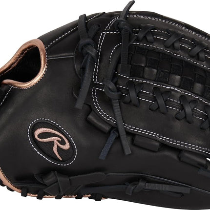 Rawlings R9 Fastpitch Softball Glove | Sizes 11.5"-13" | Multiple Styles Softball Glove, Women, Double Lace Basket Net | Black, 12.5" | Infield/Pitcher