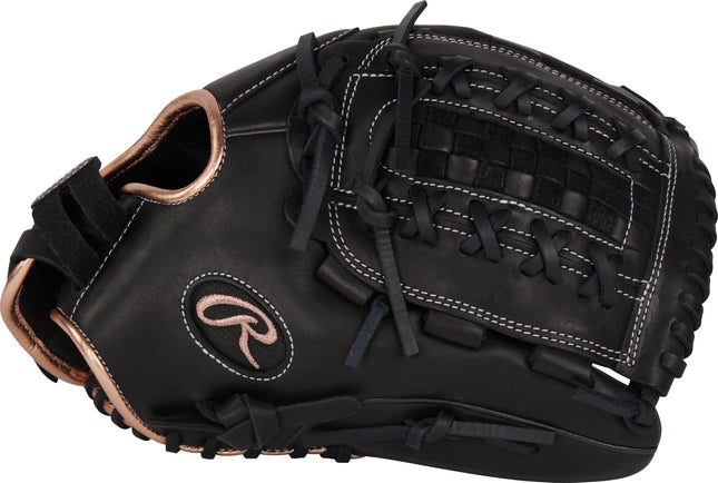 Gant de softball Rawlings R9 Fastpitch | Tailles 11,5"-13" | Plusieurs styles Gant de softball, Femme, Filet panier double lacet | Noir, 12,5" | Intérieur/Lanceur