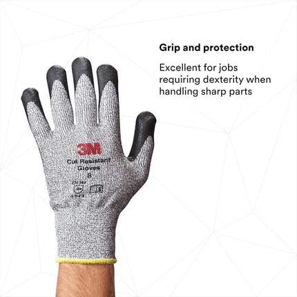 3M Comfort Grip Gloves CGL-CR, Cut Resistant (ANSI 3), Size L (Pair of Gloves), Grey