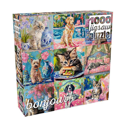 Buffalo Games - Bonjour - Sophie Clima - Cats and Dogs Collage - 1000 Piece Jigsaw Puzzle for Adults - Challenging Puzzle Perfect for Game Nights