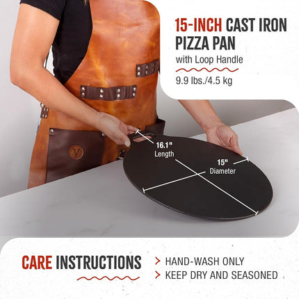 Victoria 15-Inch Cast-Iron Tawa Dosa Pan, Pizza Pan with a Loop Handle, Crepe Pan Preseasoned with Flaxseed Oil, Made in Colombia,Black