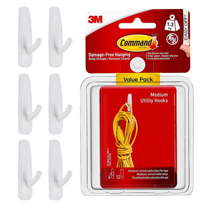 Command Medium Hooks, White, 6-Hook
