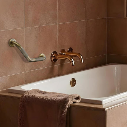 Grab Bars for Bathtubs and Showers- 1-1/4 x 16 Angled Shower Grab Bar for Seniors Knurled Stainless Steel Handicap Grab Bars for Wall (Antique Bronze, 1 Pack)