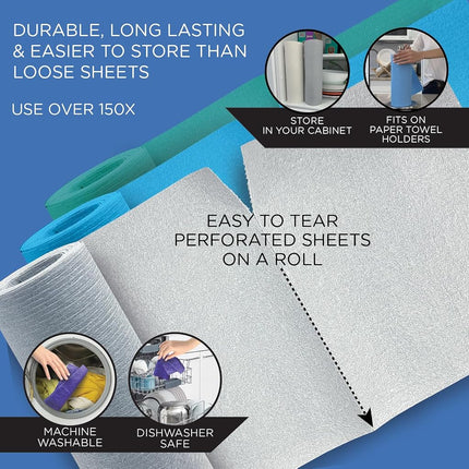 LOLA Products Wowables Swedish Dish Cloths Roll - Ultra Absorbent Biodegradable Multipurpose Cleaning Cloths - Dishwasher Safe Reusable Paper Towels Machine Washable Dishcloths - 30 Count Roll