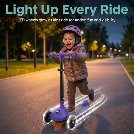SereneLife Kids Scooter for Ages 3–7 – 3 Wheel Kick Scooter with Seat Option, Light-Up LED Wheels, Lean-to-Steer, Foldable, Adjustable Height, 50 kg Capacity