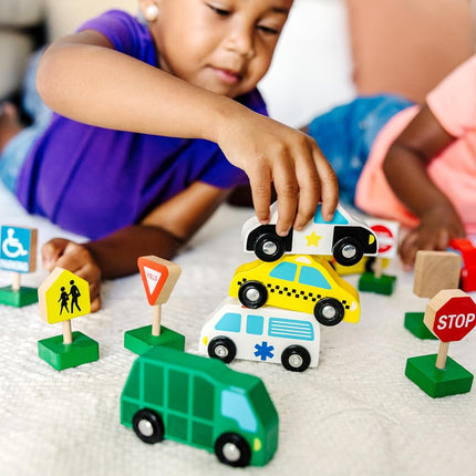 Melissa & Doug 3177 599038323477 Wooden Vehicles and Traffic 6 Cars and 9 Signs, Multi, 1 EA