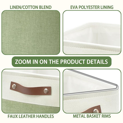 Patvingot Fabric Storage Cubes with PU Handles(White/Green, 28cm-6Pack)