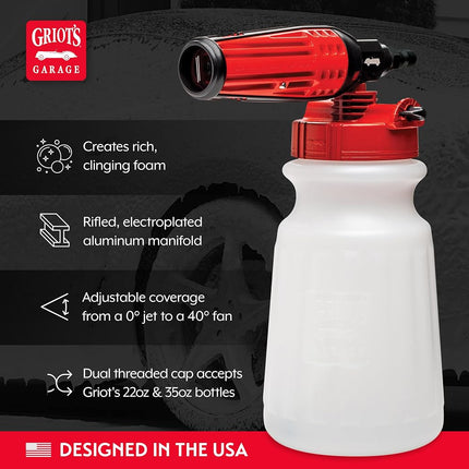 Griot's Garage Brilliant Finish Foam Cannon, for Pressure Washers, Apply Car Washes and Cleaners, ¼” Quick Connect. 33.8 Oz Jar, 51185