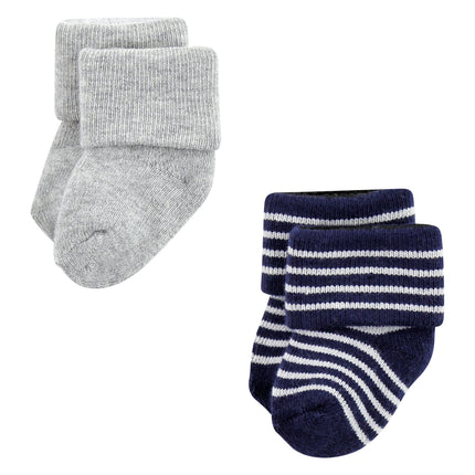 Luvable Friends Baby Girls Unisex Newborn Terry Socks, Mint Navy Stripes 12-Pack, 0-6 Months, (Pack of 12)
