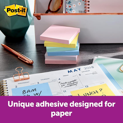 Post-it Greener Notes, 3x3 in, 12 Pads, America's #1 Favorite Sticky Notes, Helsinki Collection, Pastel Colors (Pink, Blue, Mint, Yellow), Clean Removal, 100% Recycled Material (654-RP-A)