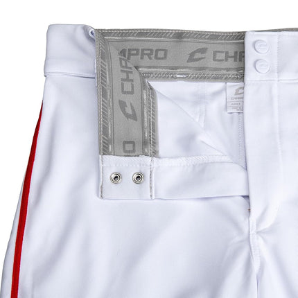 CHAMPRO Boys' Triple Crown 2.0 Open Bottom Baseball Pants with Braid White, Scarlet