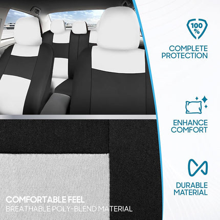 BDK PolyPro Car Seat Covers Full Set in White/Black – Front and Rear Split Bench Seat Protectors, Easy to Install, Interior Covers for Auto Truck Van SUV