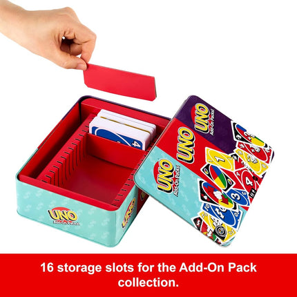Mattel Games UNO Card Game with 2 Add On Packs with Storage Tin