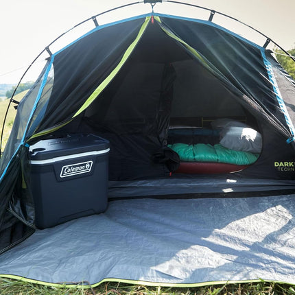 Coleman Camping Tent with Screen Room | 4 Person Carlsbad Dark Room Dome Tent with Screened Porch, Green/Black/Teal (Teal, Black, Blue)