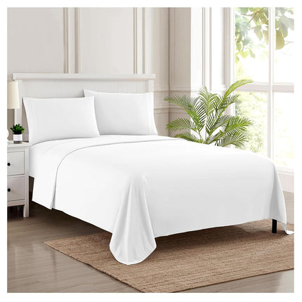 Sweet Home Collection Luxury Bedding Set with Flat, Fitted Sheet, 2 Pillow Cases, Microfiber, White, Twin