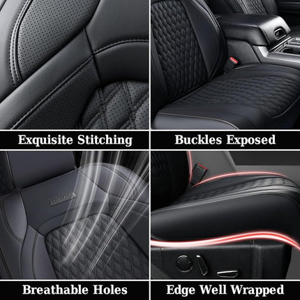 Coverado Wrangler JK Seat Covers, Waterproof Leather Car Front Seat Cover for Truck Pickup, Full Coverage Car Seat Cushion Protector Custom Fit for 2008-2012 Jeep Wrangler 2-Door/4-Door(Black)