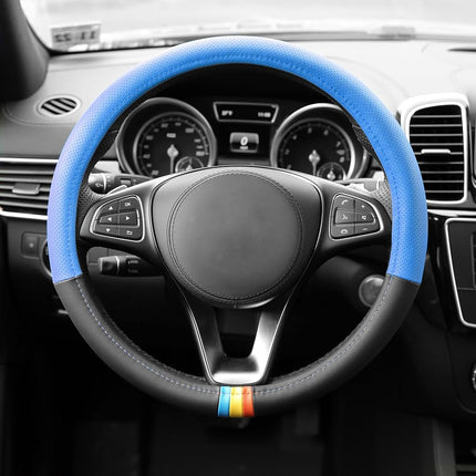 FH Group FH2008BLUE Full Spectrum Genuine Leather Steering Wheel Cover, 1 Pack