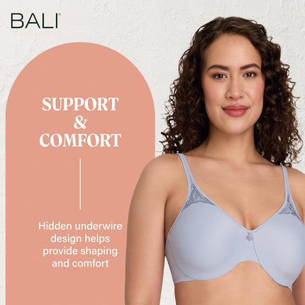 Bali Womens Passion for Comfort Minimizer Bra, Full-Coverage Underwire Bra, Seamless Cups, Silver Satin, 36C