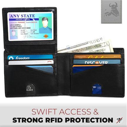 BILLETERA DE CUERO CON PROTECCIÓN RFID BULL GUARD PARA HOMBRE CON VENTANILLA PARA IDENTIFICACIÓN DESPLEGABLE