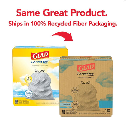 Glad Tall Kitchen Drawstring Trash Bags - OdorShield 13 Gallon White Trash Bag, Febreze Fresh Clean - 110 Count