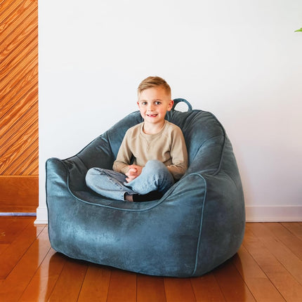 Big Joe Hug Bean Bag Chair, Basalt Blue, Vegan Suede, Kids and Teens, 3 feet