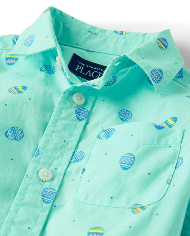 Chemise boutonnée à manches courtes en popeline The Children's Place pour garçons et tout-petits, couleur menthe œuf de Pâques, taille 3T