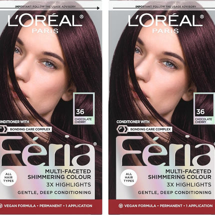 L'Oreal Paris Feria Permanent Hair Color, Chocolate Cherry, 2 Count