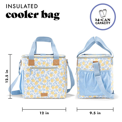 Fit & Fresh, 24-Can Soft Cooler Bag Insulated Leak-Resistant, Portable Soft Cooler, Large Cooler, Soft Sided Cooler Bag, Travel Cooler, Lemon Vines