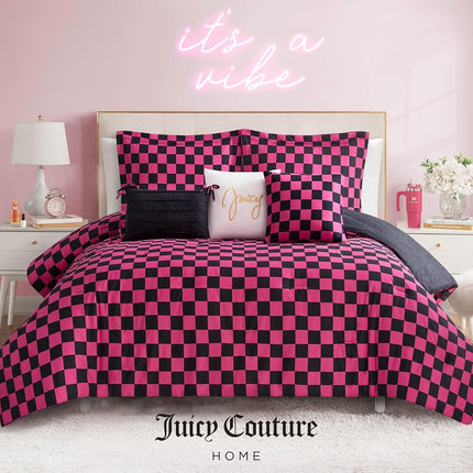 Juicy Couture Comforter Set, Polyester, Black/Hot Pink, King
