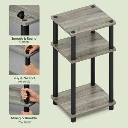 Furinno JUST Side Table, 3-Tier End Table, Open Shelves Night Stand, Bedside Table, Toolless Assembly, for Living Room, Bedroom, French Oak