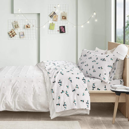 Intelligent Design Cozy Soft 100% Cotton Flannel Print Animals Stars Cute Warm, Ultra Soft Cold Weather Sheet Set Bedding, Twin XL, Teal Dogs 3 Piece
