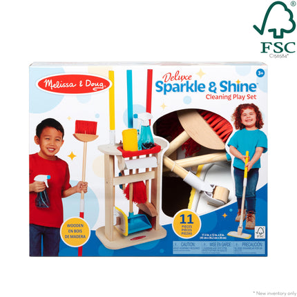 Melissa & Doug Juego de limpieza de lujo Sparkle & Shine (11 piezas) Juguetes de limpieza para niños pequeños y niños - Certificado FSC - Certificado FSC