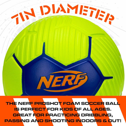 Nerf Kids Foam Mini Soccer Ball - Proshot Youth Soccer Ball - 7" Indoor + Outdoor Ball for Kids + Toddlers -Green/Blue