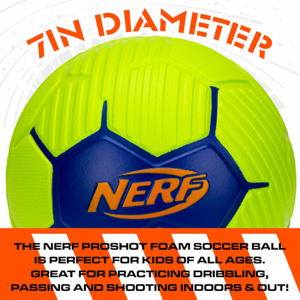 Nerf Kids Foam Mini Soccer Ball - Proshot Youth Soccer Ball - 7" Indoor + Outdoor Ball for Kids + Toddlers -Green/Blue