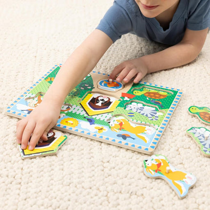 Melissa & Doug 4 Set Wooden Knob and Pegged Puzzles, Classic Style, 31 Pieces, Ages 2-5
