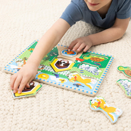 Melissa & Doug Puzles de Perillas y Clavijas de Madera, Estilo Clásico, 31 Piezas, 4 Juegos, Edades 2-5