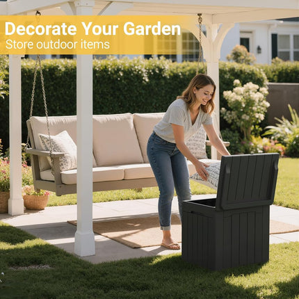 Greesum Coffre de rangement extérieur en résine de 117 L pour meubles de patio, outils de jardin, fournitures de piscine, résistant aux intempéries et aux UV, verrouillable, noir foncé