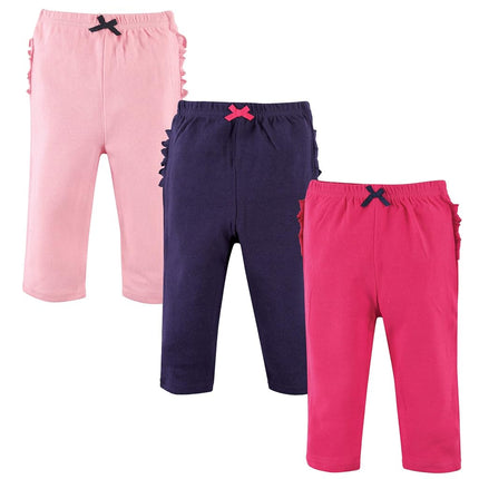 Hudson Baby Pantalons Bébé Coton, Lot de 3, Rose/Bleu Marine, 9-12 Mois