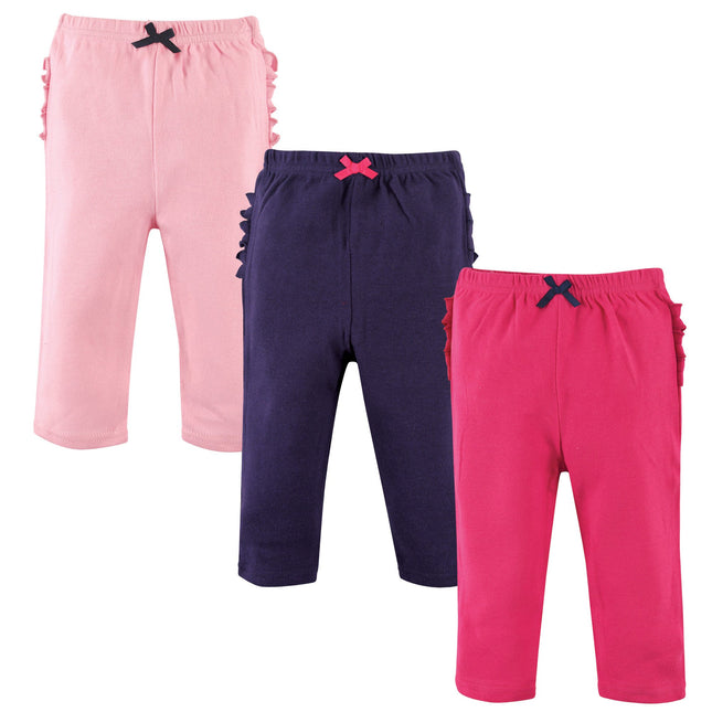 Hudson Baby Baby Cotton Pants, 3 Pack, Pink/Navy, 