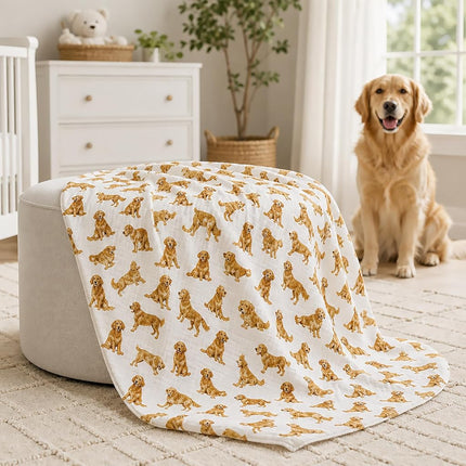 Mud Pie Golden Retriever Print Muslin Baby Swaddle Blanket, 47" x 47"