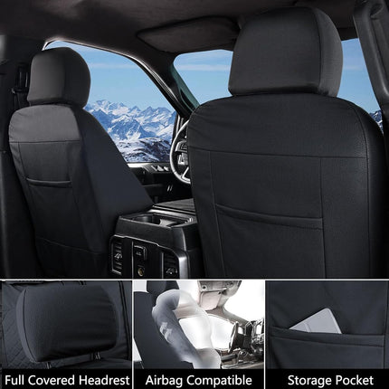 Housses de siège Truckiipa Custom pour Dodge Ram 1500 en cuir, housse de siège avant compatible avec Dodge Ram 1500 de 2009 à 2018, Ram 2500 3500 Crew Mega Cab de 2010 à 2023, et Ram 1500 Classic de 2019 à 2023 uniquement, paire avant, noir